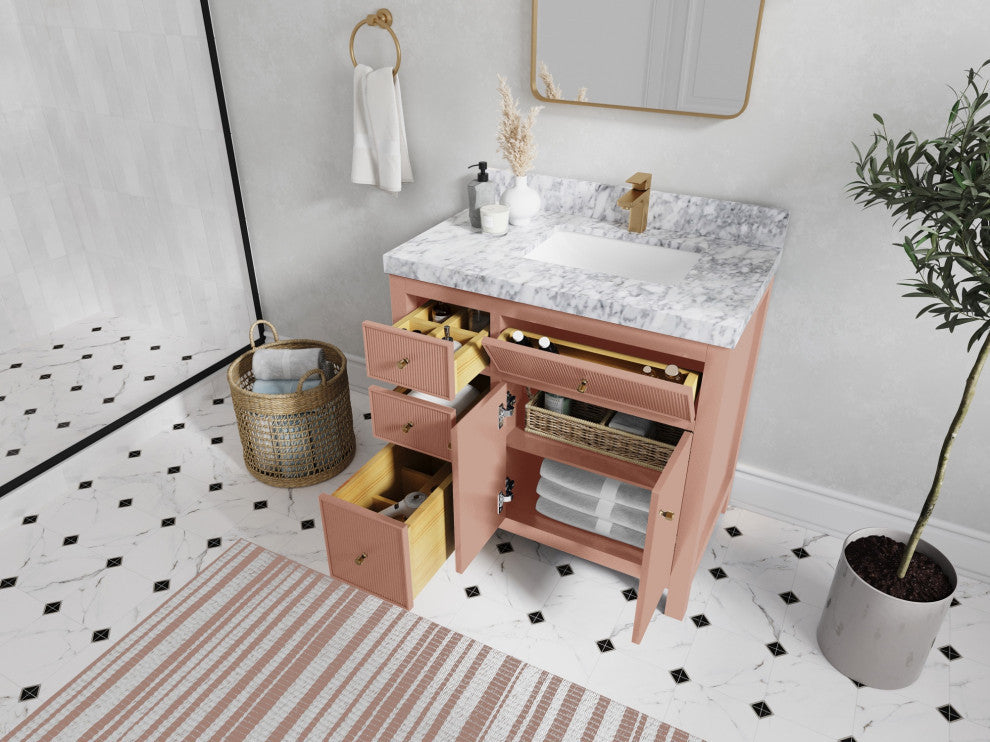 Sonoma 36" Right Offset Reeded Bath Vanity in Warm Terracotta, 2" Viola Night