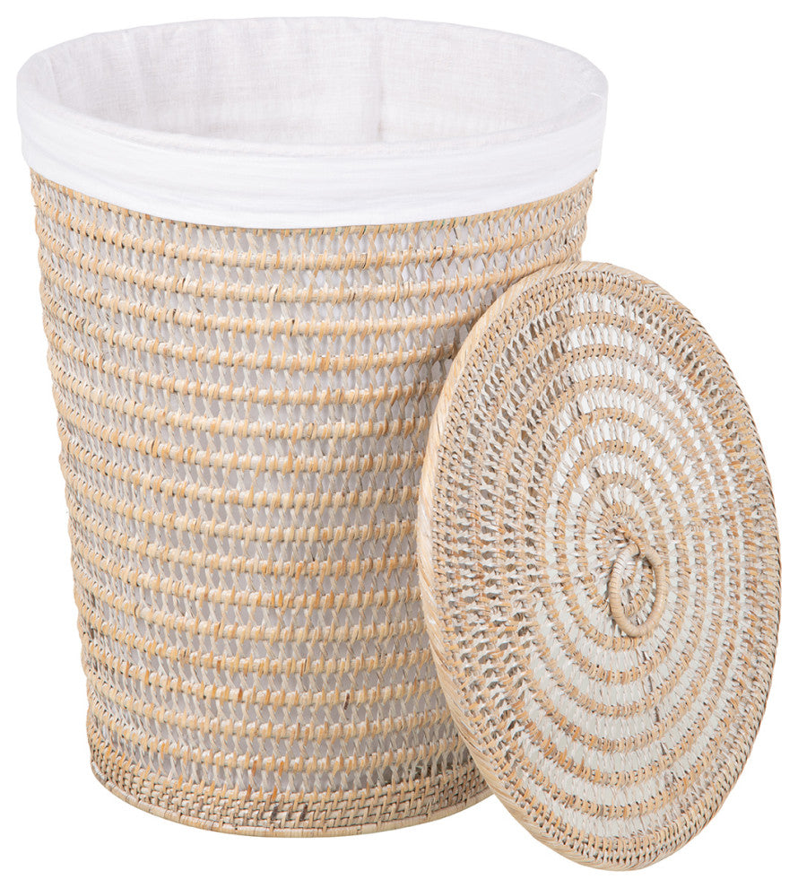 Cambria Rattan Laundry Hamper With Liner, White Wash