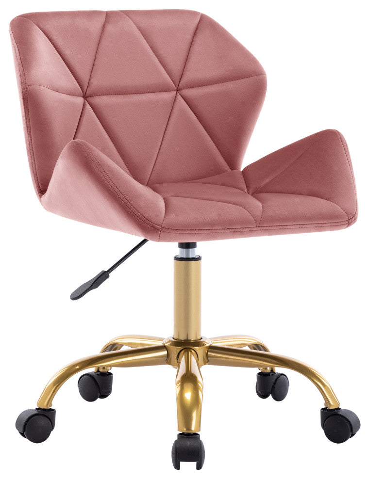 Cute Pointed Armrest Velvet Rolling Chair, Pink