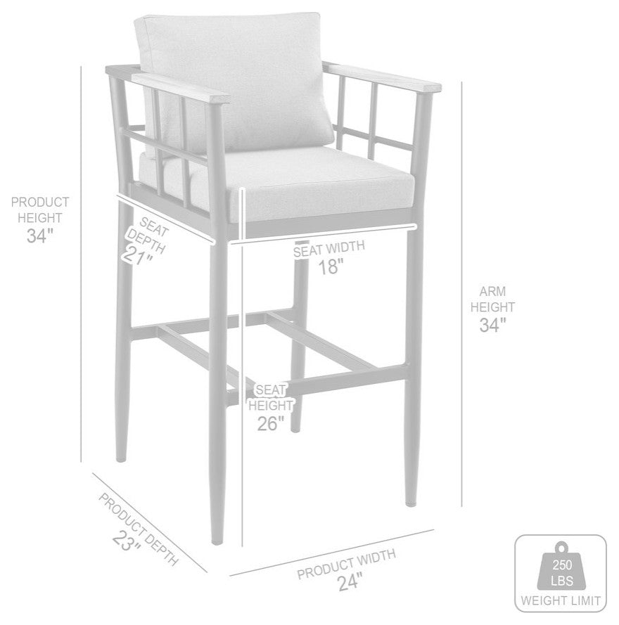 Outdoor Patio Counter or Bar Height Bar Stool in Aluminum and Teak