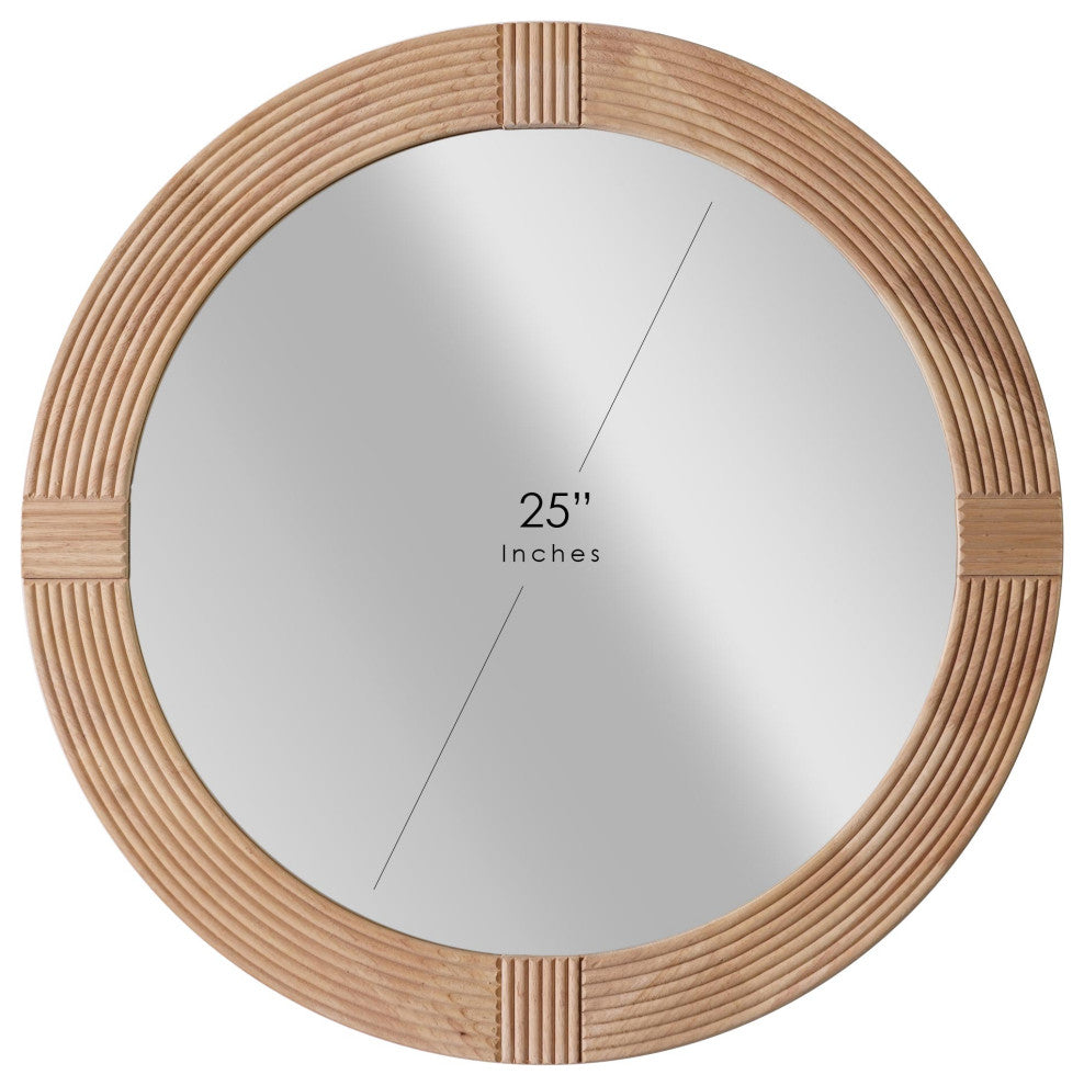 Head West Natural Beige Wood Framed Farmhouse Round Wall Mirror - 31.5" x 31.5"