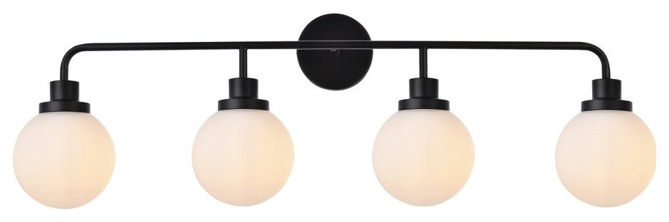 Helen 4-Light Bath Sconce, Black With Frosted Shade