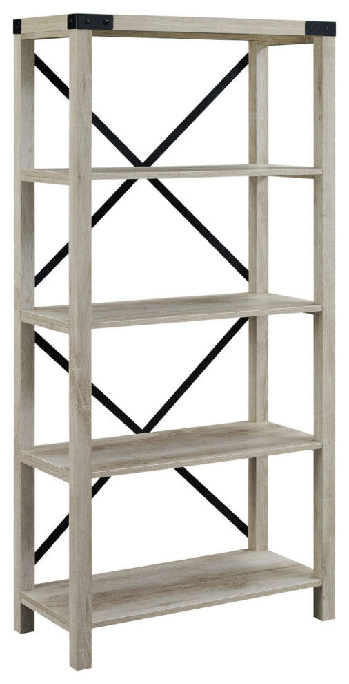 64" Farmhouse Metal X Bookshelf - Rustic Oak