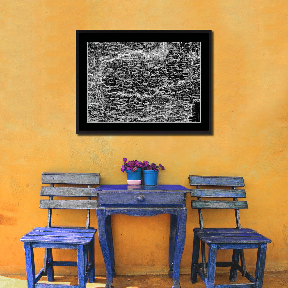 Transylvania, Hungary Old Monochrome Map Print On Canvas With Frame, 16" X 21"