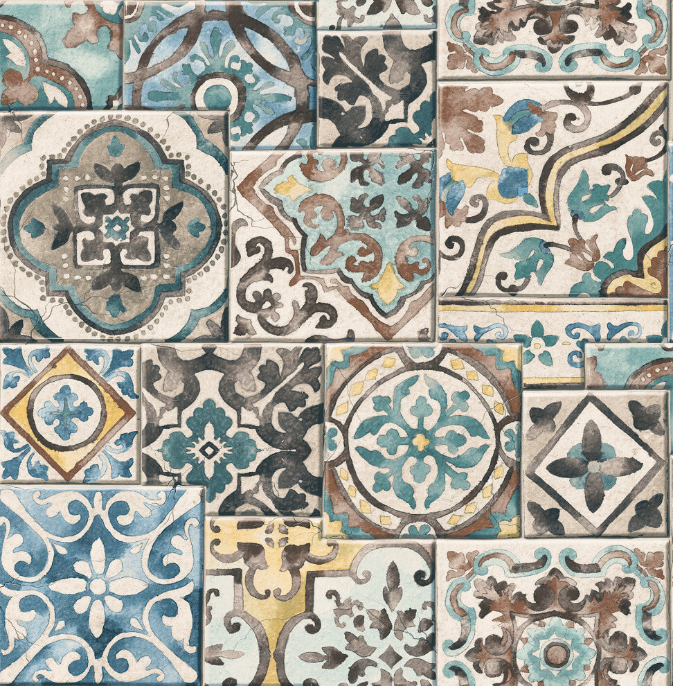 Marrakesh Tiles Teal Mosaic Wallpaper, Bolt