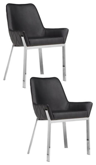 Maklaine 19.3" Faux Leather Tufted Chair in Black/Silver (Set of 2)