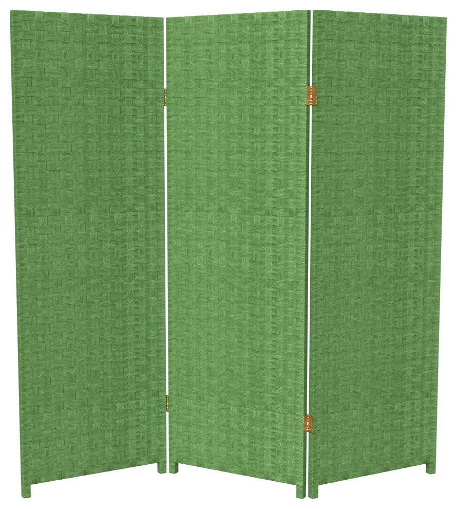 4'' Tall Woven Fiber Room Divider, Light Green, 3 Panel