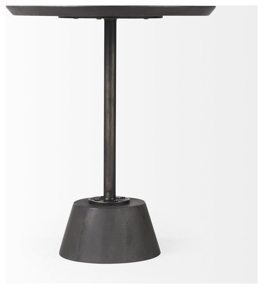 Dark Stain Pedestal Table With Black Detailing