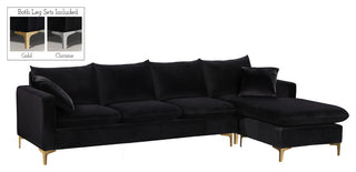 Naomi 3-Piece Velvet Upholstered Reversible Sectional, Black