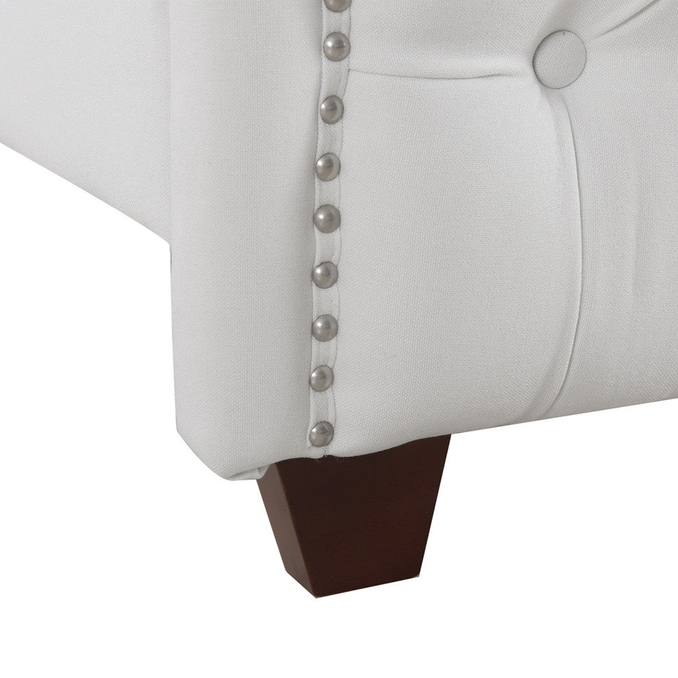 Marcella Upholstered Tufted Shelter Wingback Panel Bed, Bright White Polyester, King