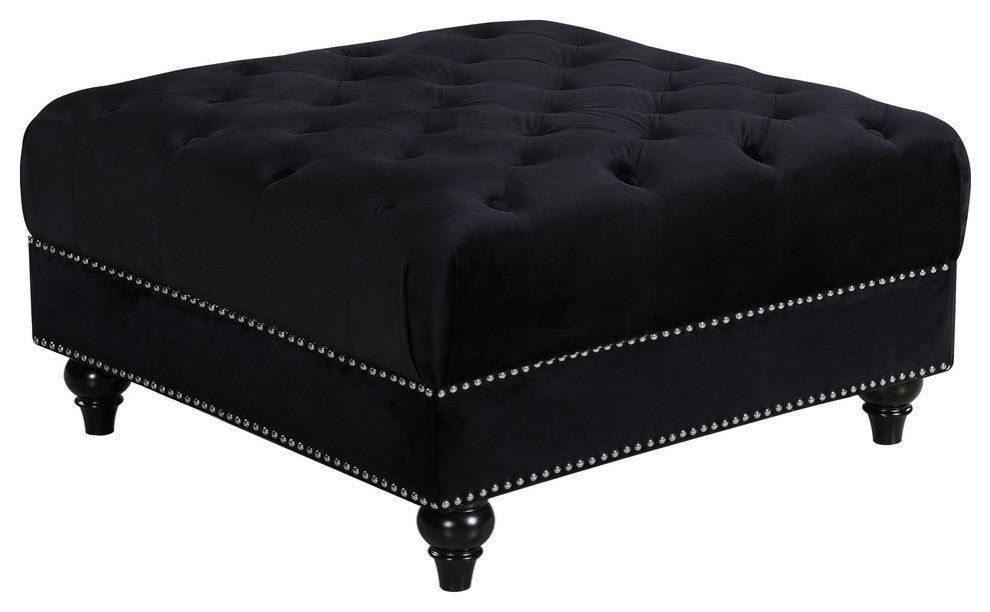 Sabrina Velvet Upholstered Ottoman, Black