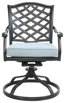 Venice Aluminum Dining Swivel Chair With Cushion, Set of 2, Espresso Brown/Light Blue