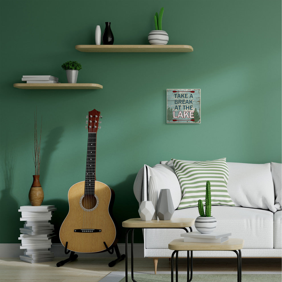 Break At The Lake Country Wood Te"xtured Word Design, 12"x12"