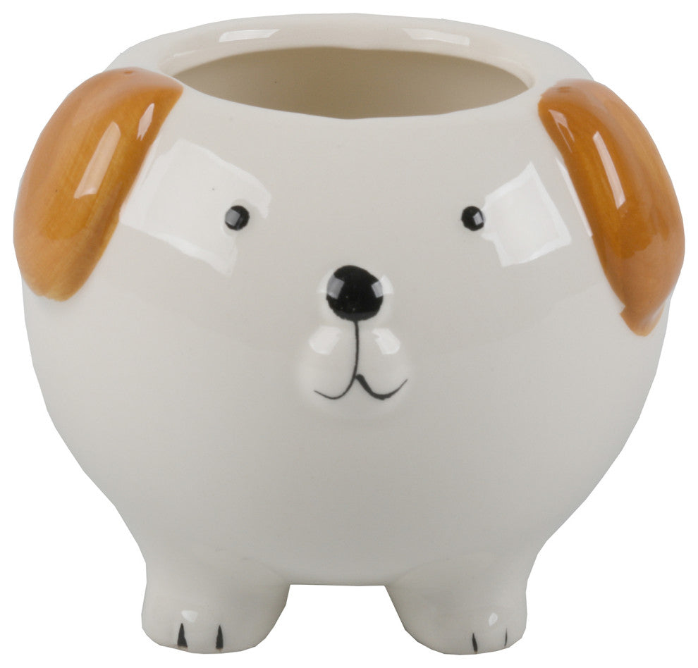 4" Brown Dog Ceramic Empty Planter