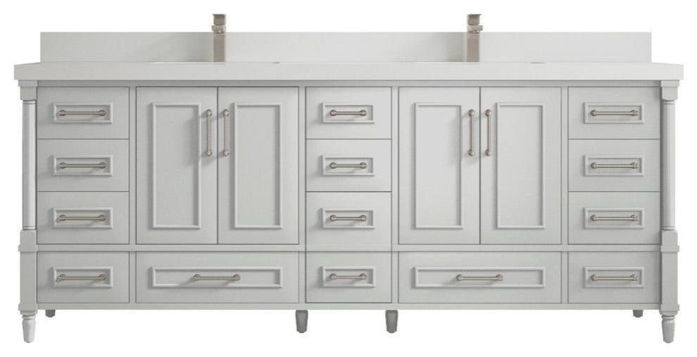Aberdeen 84 Double Sink Bath Vanity in Coventry Gray 2" White Quartz