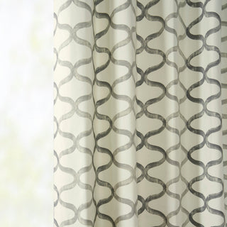 Illusions Silver Grey Grommet Printed Cotton Curtain Single Panel, 50"x120"