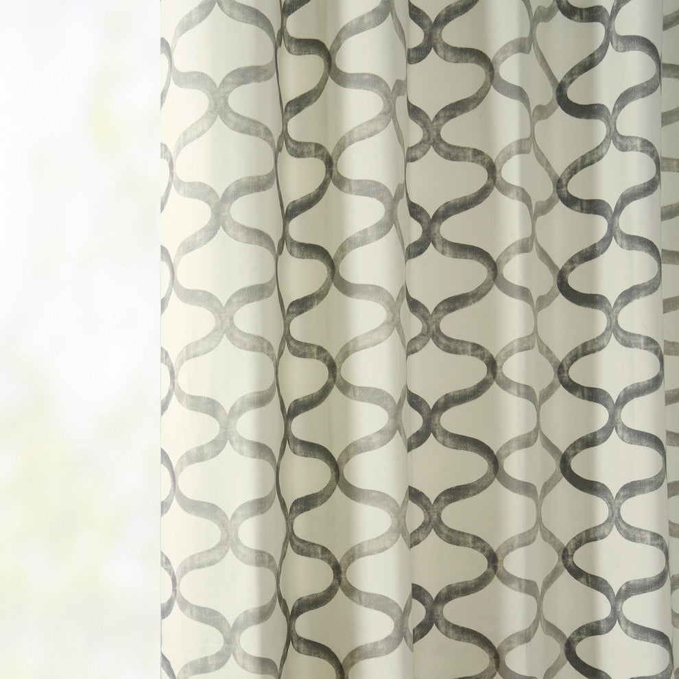 Illusions Silver Grey Grommet Printed Cotton Curtain Single Panel, 50"x120"