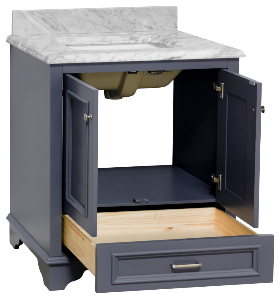 Nantucket 30" Bathroom Vanity, Marine Gray, Carrara Marble