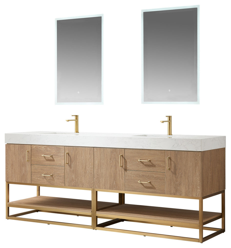Alistair Vanity, North American Oak With Countertop, 84", With Mirror