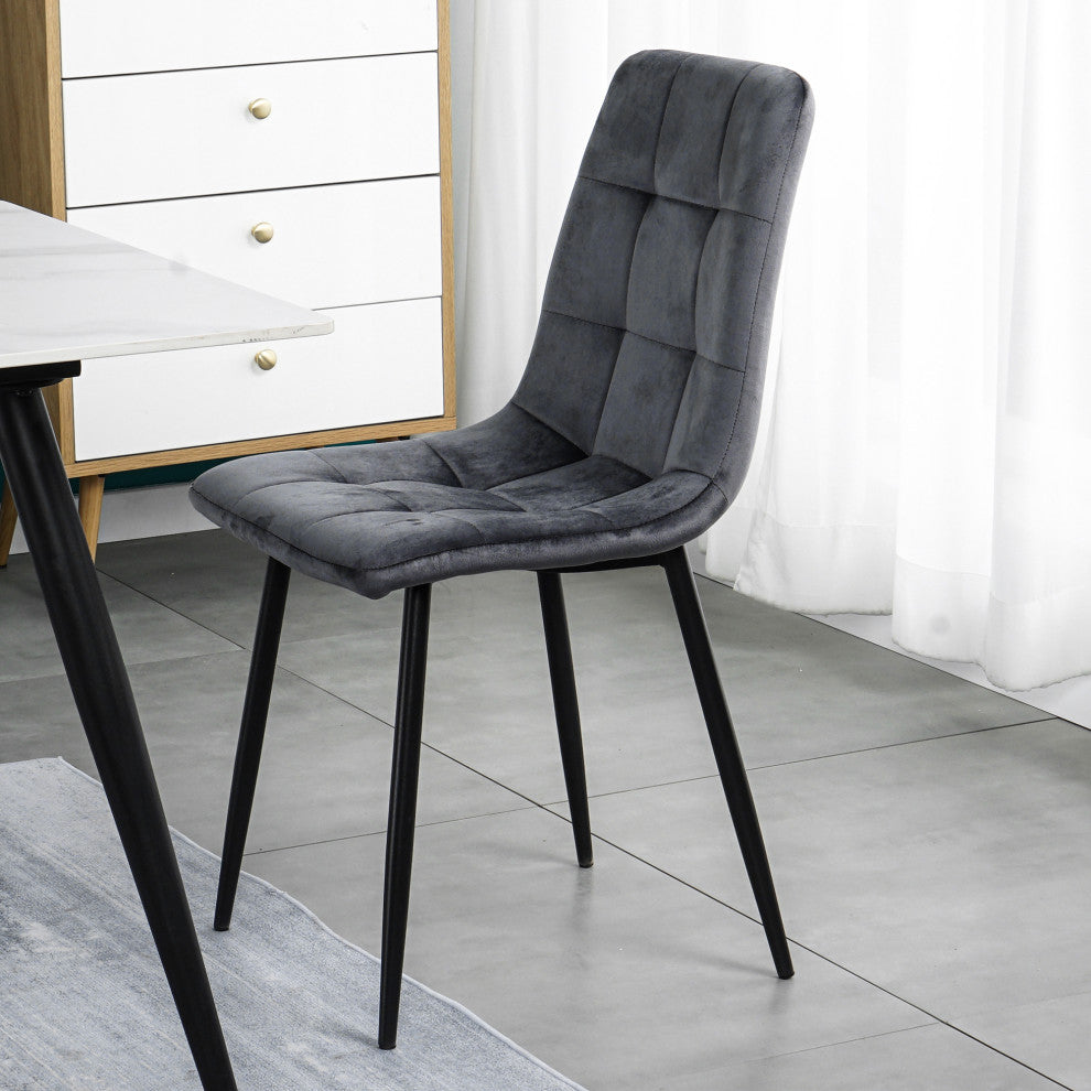 15 in.W Indoor Dining Velvet 4-Chair with Cushions and Metal Legs, Grey