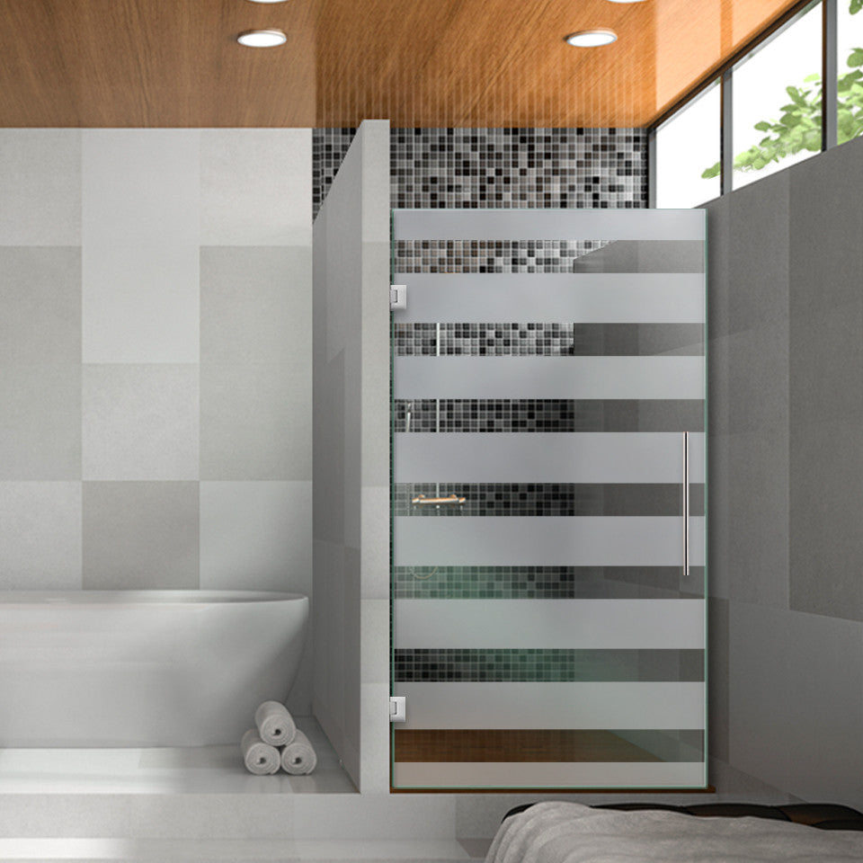 Hinged Alcove Shower Door With Flamenco Design, Semi-Private, 32"x75" Inches, Left