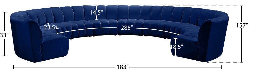 Infinity Channel Tufted Velvet Modular Chair, Navy, 10 Piece