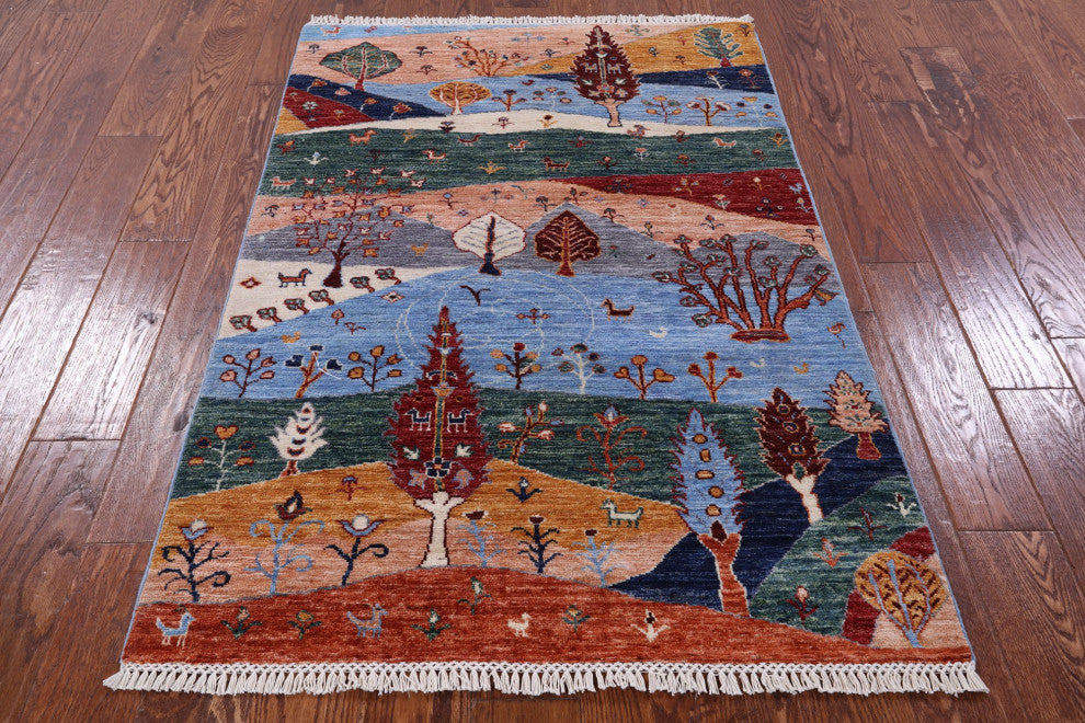 3' 4" X 5' 0" Persian Gabbeh Tribal Hand Knotted Rug Q10421