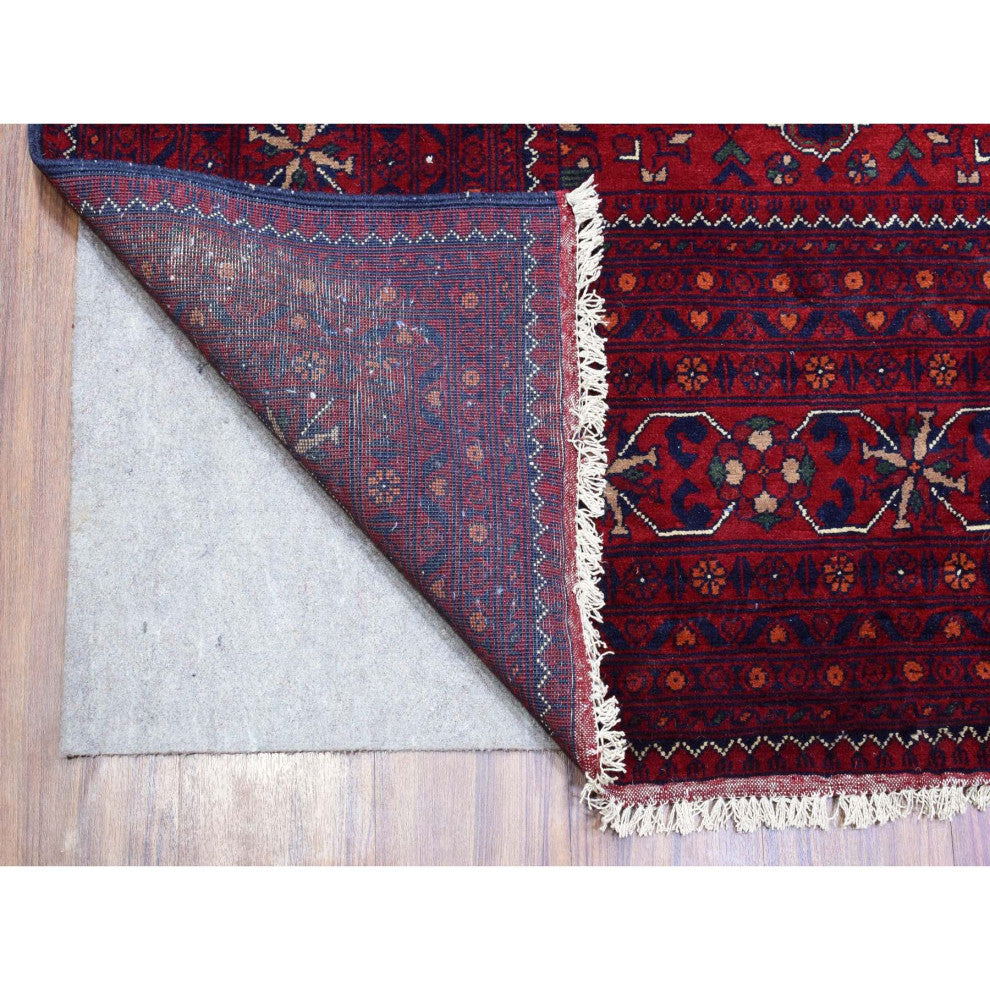 Red, Afghan Khamyab, Organic Wool Hand Knotted Oversized Rug, 9'10"x16'0"