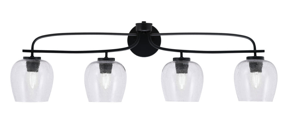 Cavella 4 Light Bath Bar, Matte Black Finish, 6" Clear Bubble Glass