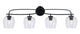 Cavella 4 Light Bath Bar, Matte Black Finish, 6" Clear Bubble Glass