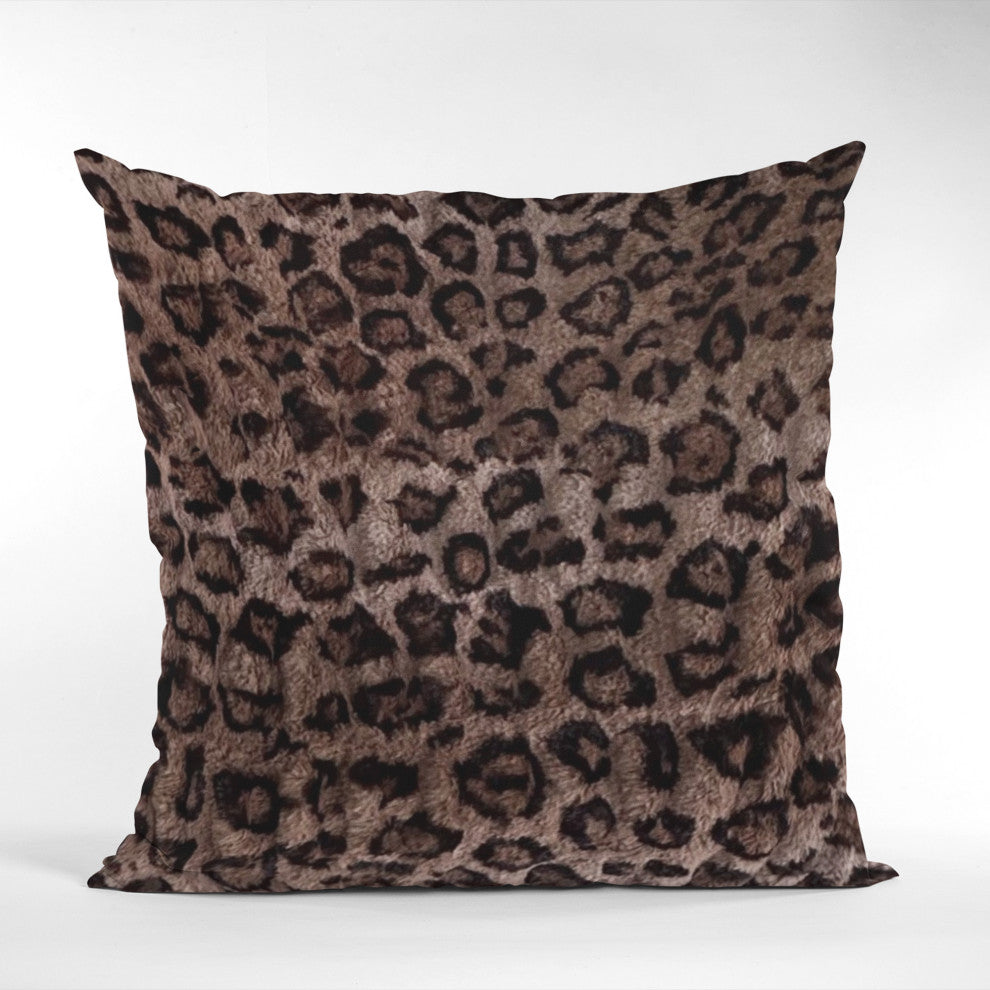 Plutus Brown Leopard Faux Fur Luxury Throw Pillow, Brown, 24" x 24"