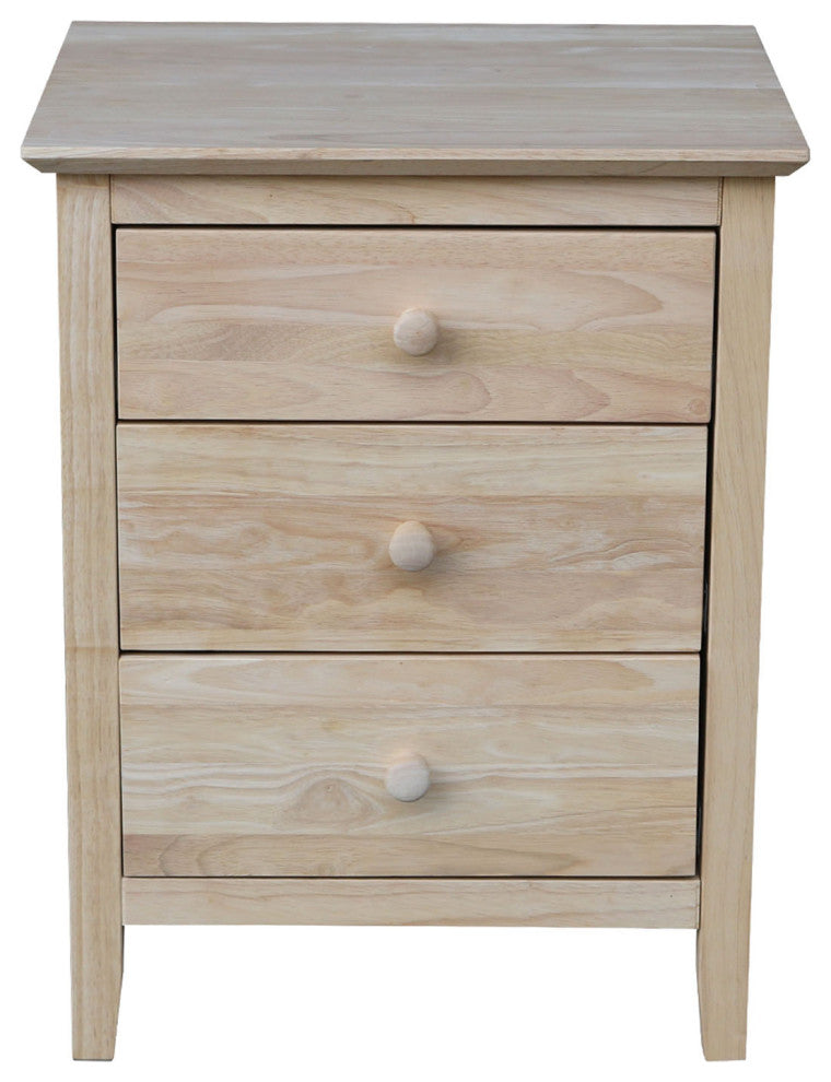 Solid Wood Nightstand With 3 Drawers