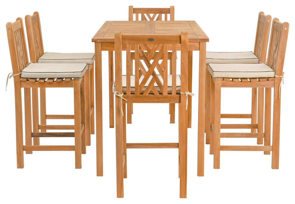 7 Piece Wood Chippendale 71" Rectangular Bistro Bar Set including 6 Bar Chairs