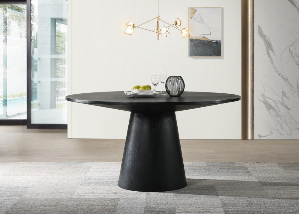 Jasper 47"W Contemporary Round Dining Table, Ebony Black