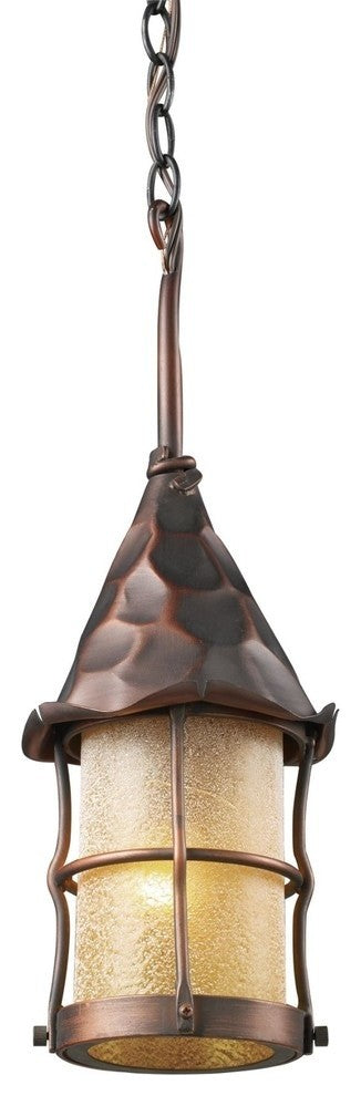 Rustica 1-Light Outdoor Pendant, Antique Copper With Amber Scavo