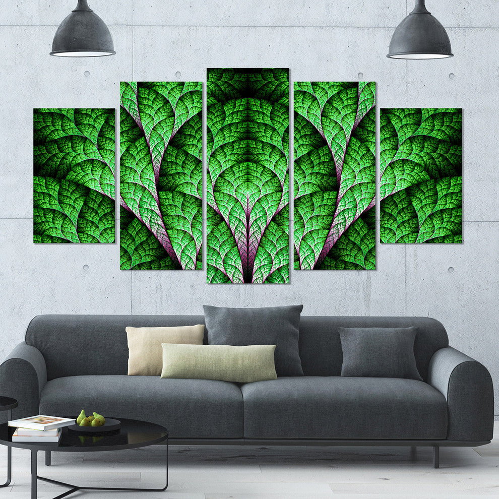 Exotic Green Biological Organism, Contemporary Art on Canvas, 60"x32", 5 Panels