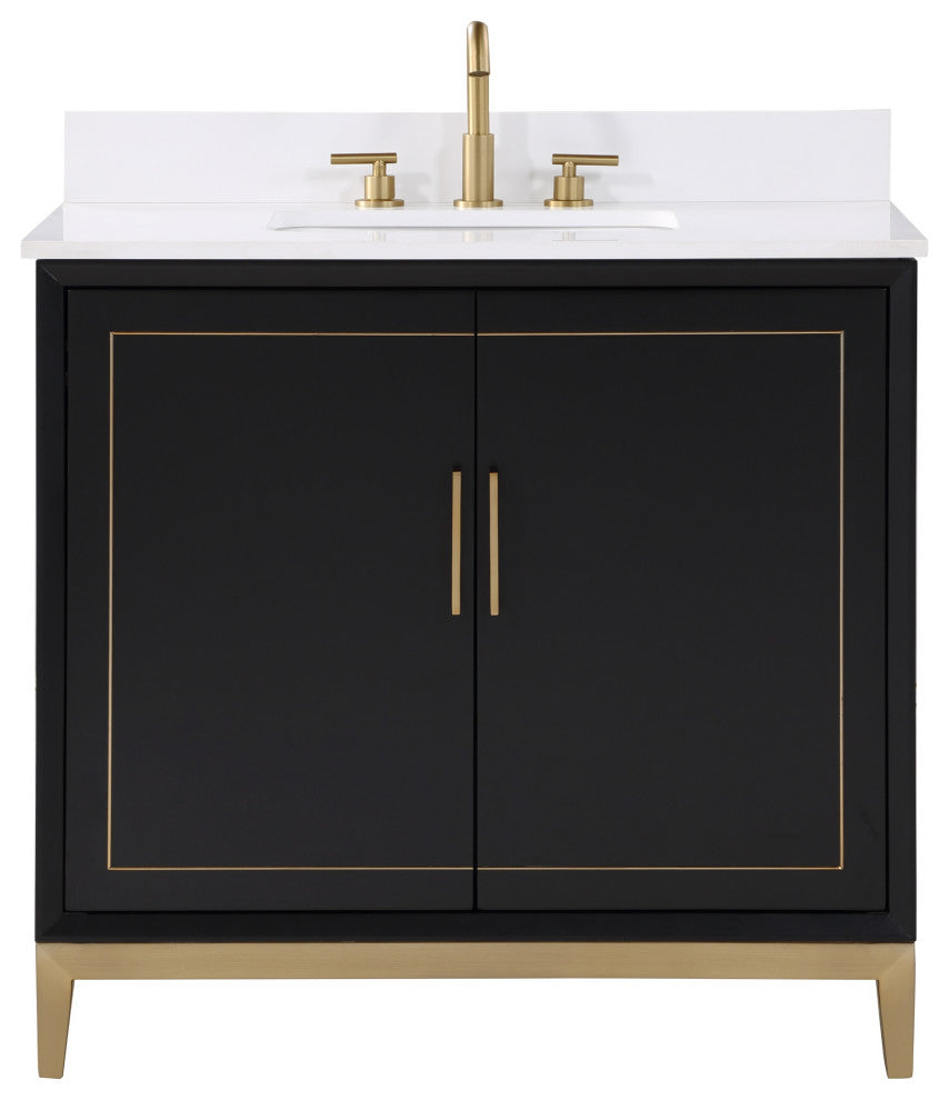 Gracie Bathroom Vanity, Midnight Black With White Quartz, 36"