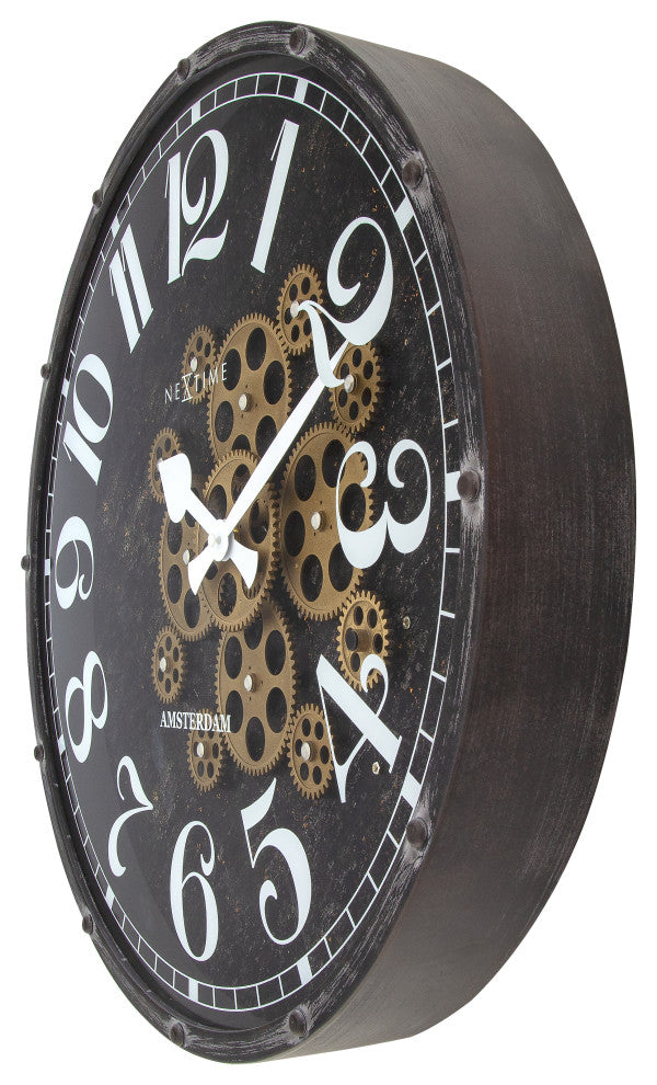 Henry 20" Moving Gear Wall Clock, Black