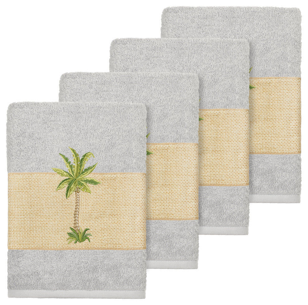 Colton 4-Piece Embellished Washcloth Set, Light Gray