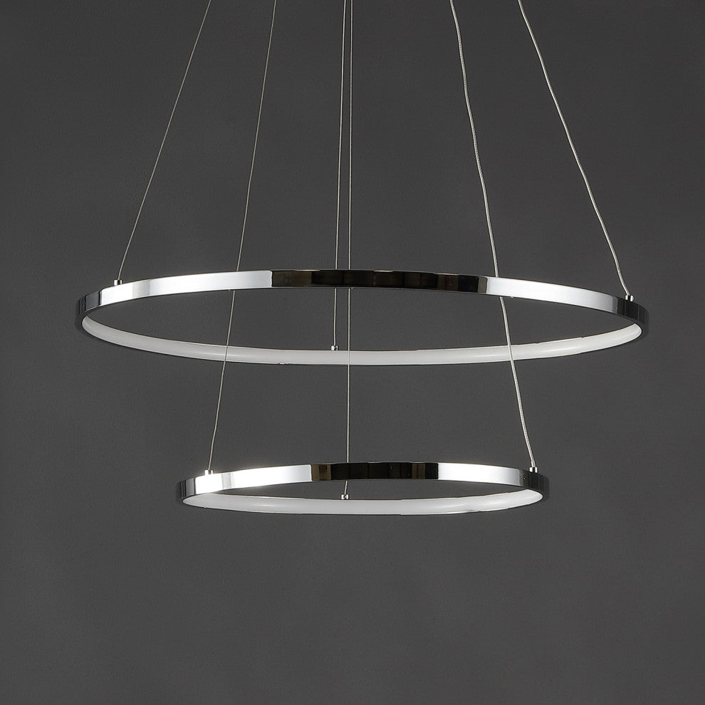 Circulo Metal Round Modern LED Pendant, Chrome, Width: 24"
