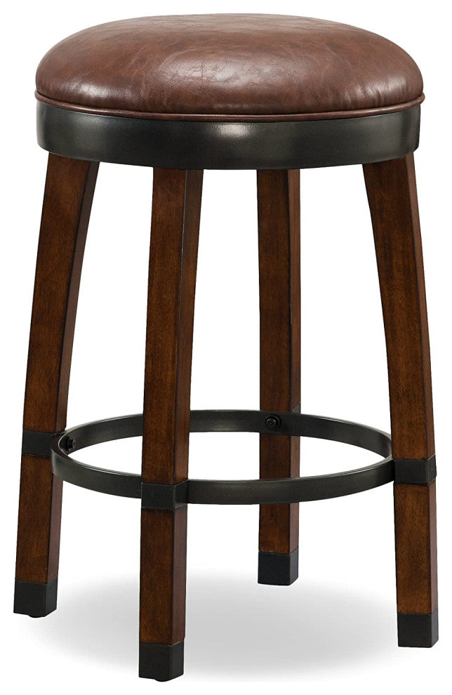 Set of 2 Counter Stool, Backless Design With Faux Leather Seat, Sienna/Sable