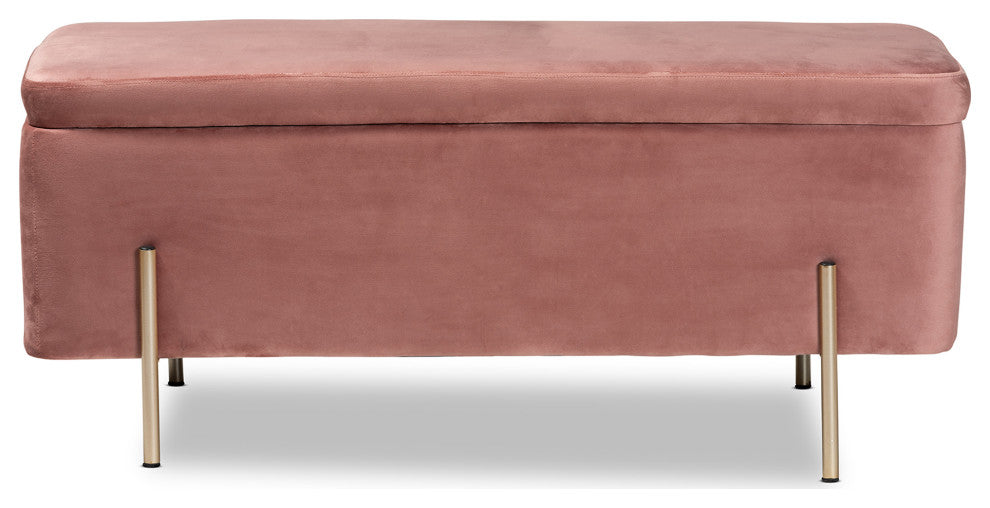 Aaran Glam Velvet Fabric Upholstered Storage Bench Pink
