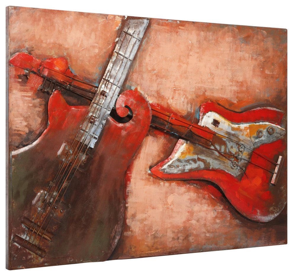 "Acustica" Guitar Wall Art Primo Mixed Media Hand Painted Iron Wall Sculpture