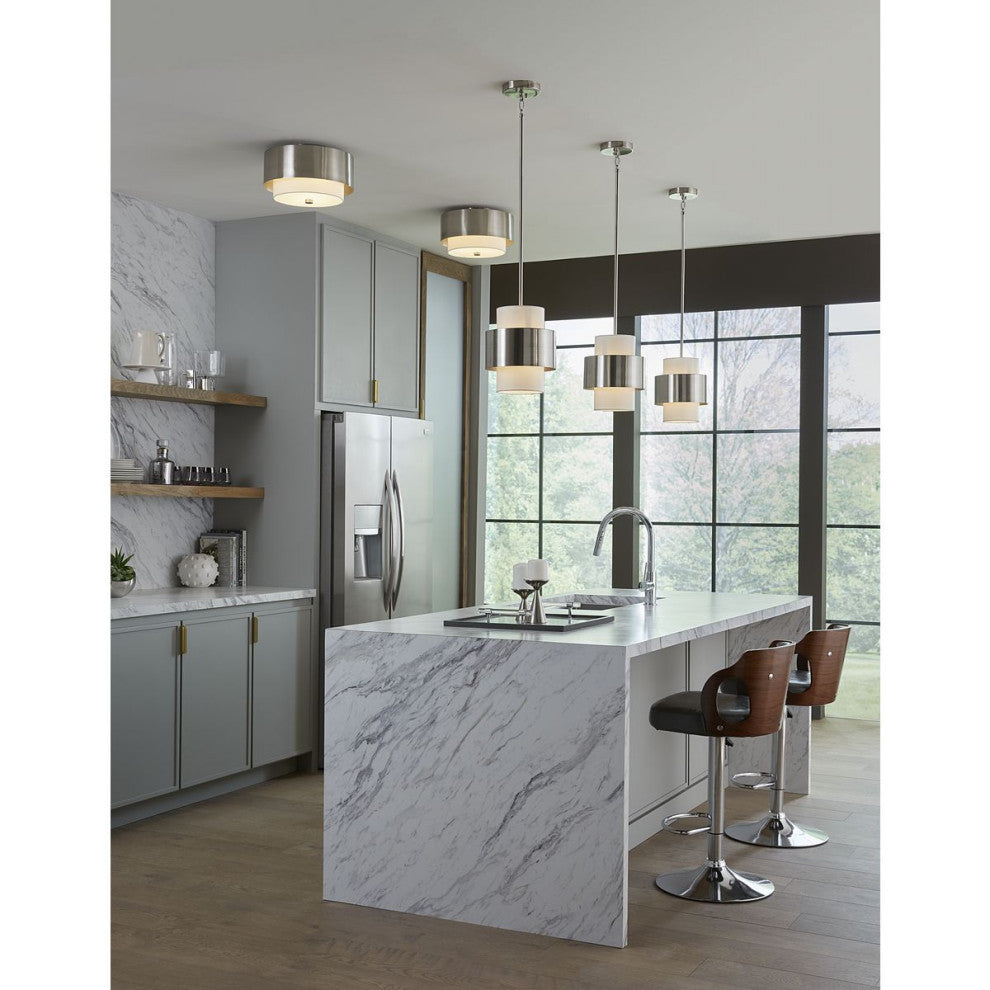 Silva Collection One-Light Brushed Nickel White Linen Shade Pendant