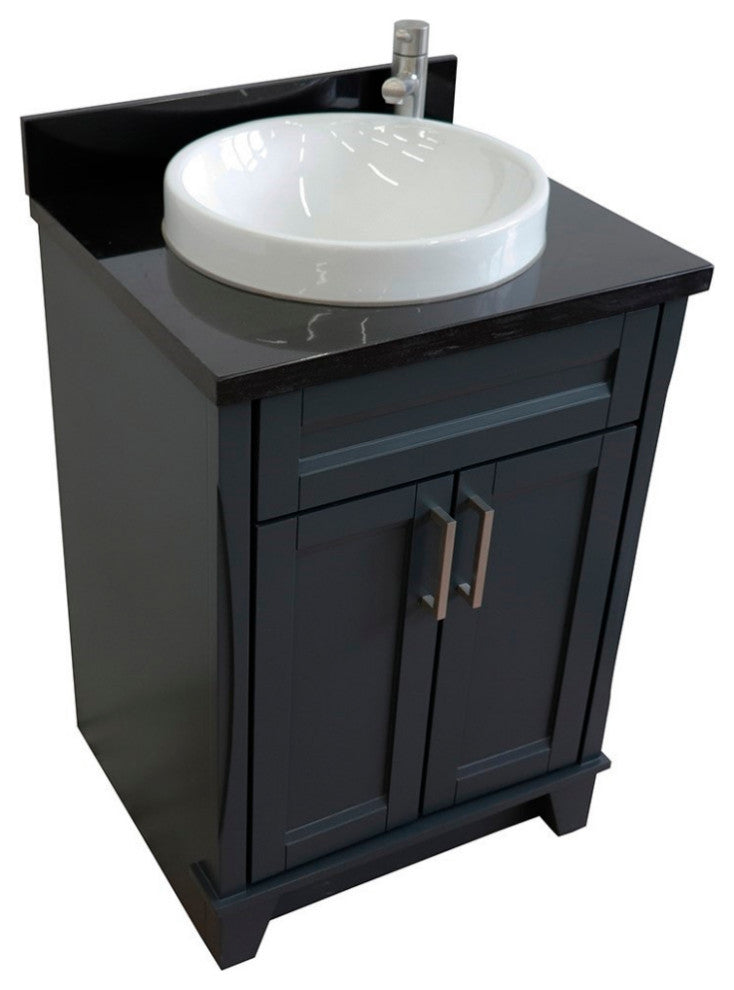 25" Single Sink Vanity, Dark Gray Finish With Black Galaxy Granite