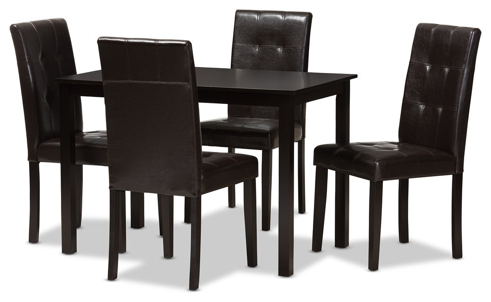 Avery Modern Dark Brown Faux Leather Upholstered 5-Piece Dining Set