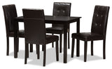 Avery Modern Dark Brown Faux Leather Upholstered 5-Piece Dining Set