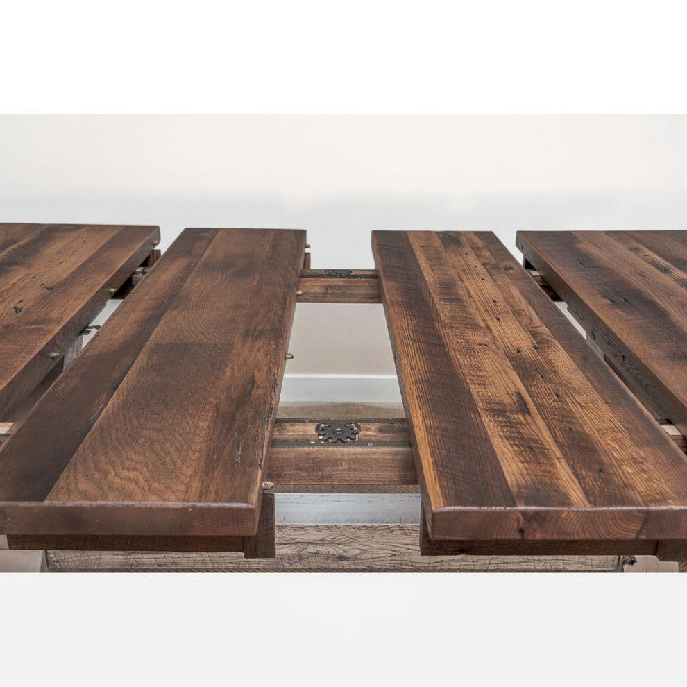 Foster Farmhouse Dining Table, Barnwood, Provincial, 48x78, 2 Middle Leaves