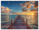 Brilliant Sunrise over Sea Pier, Modern Triptych Canvas Print, 36x28, 3 Panels
