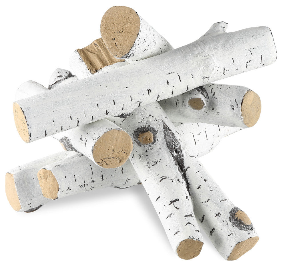 VEVOR 6 Pcs Large Withe Birch Logs Gas Fireplace Ceramic Logs Decorative